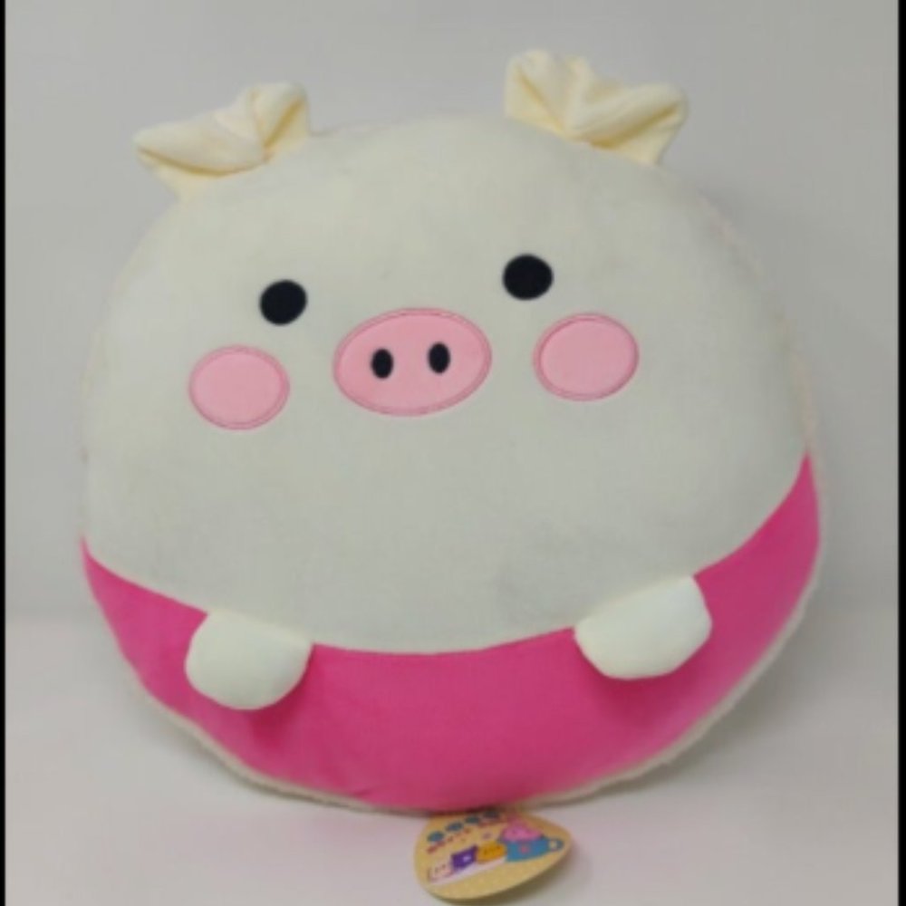 Round White Pig Macaron Plushie 14" (NWT)